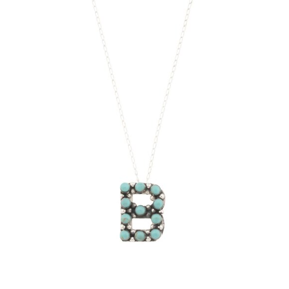 SEED & SAGE Silver/B Made In Mexico Sterling Silver Turquoise Initial Necklace